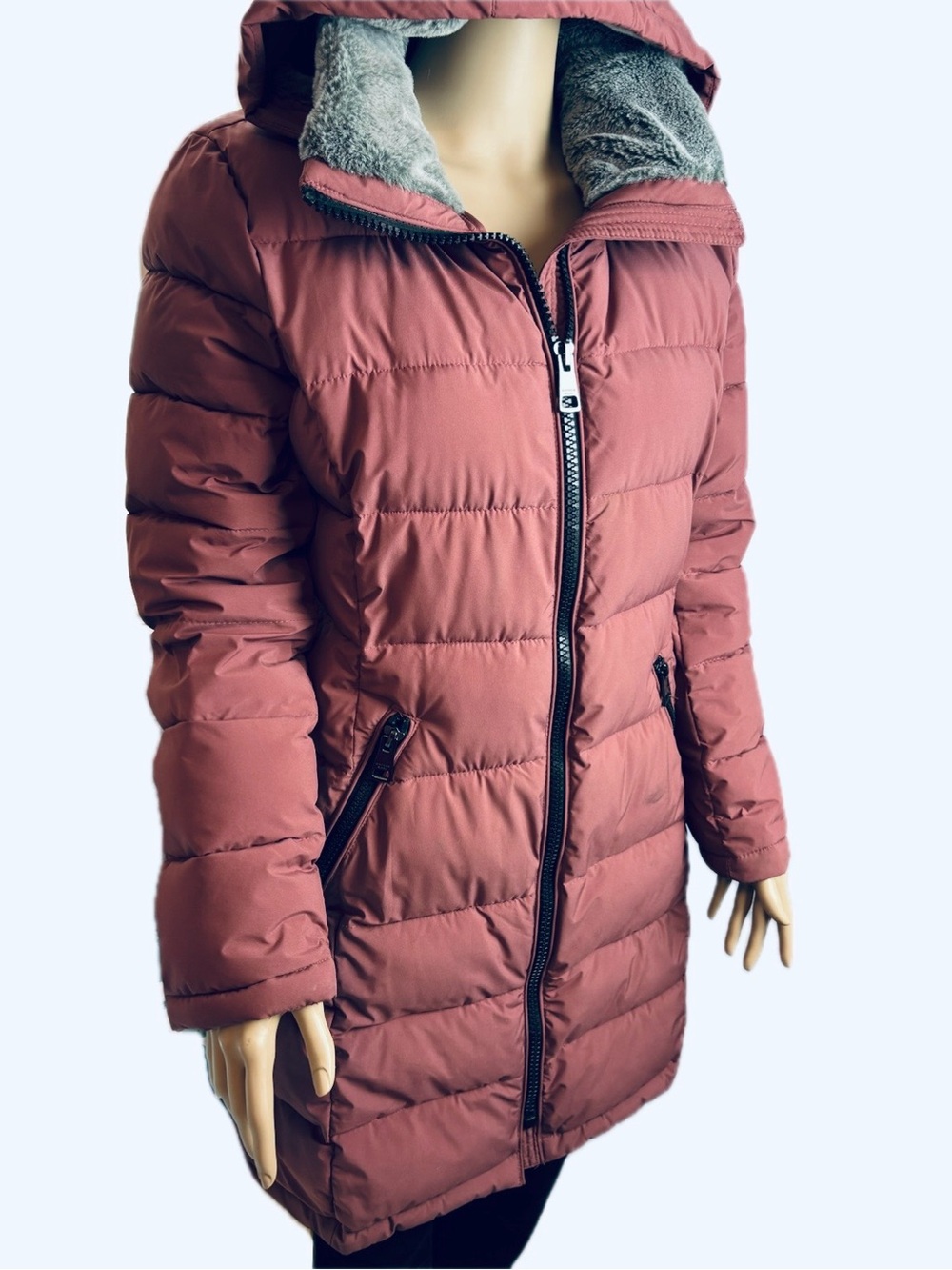Softest Faux Fur Hooded Puffer Coat in Dusty Rose